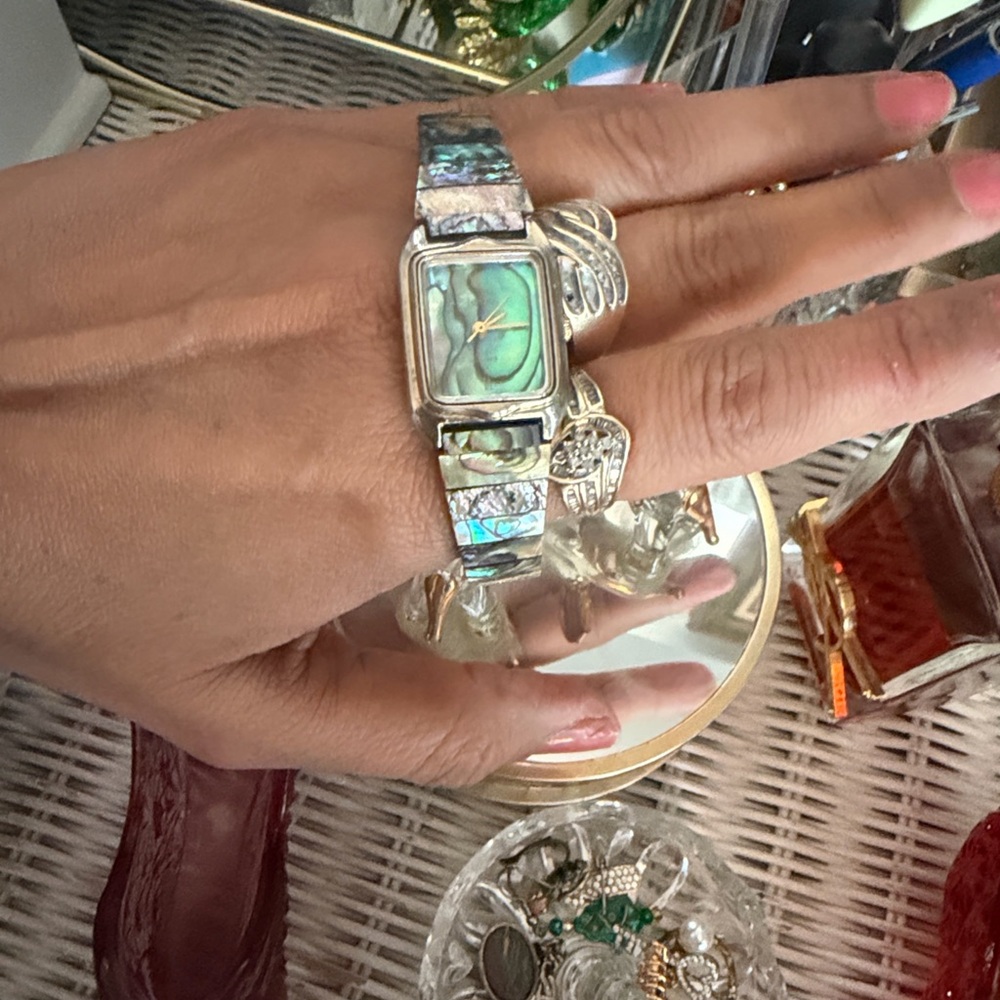 Gold  Women's Bracelet Watch with Iridescent Mother-of-Pearl